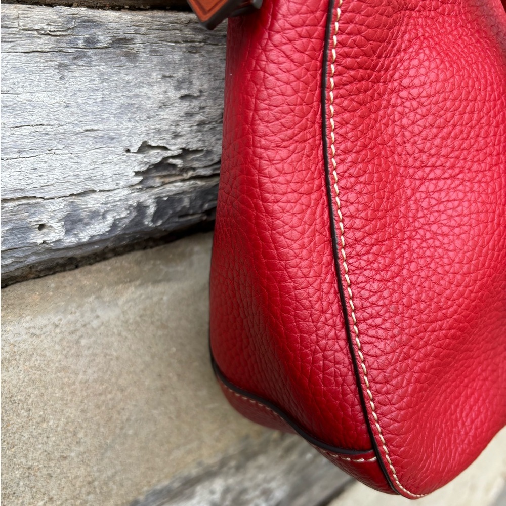 Dooney & Bourke Red Pebble Grain  Leather Hobo with Brown Leather Strap NWOT - Picture 9 of 13